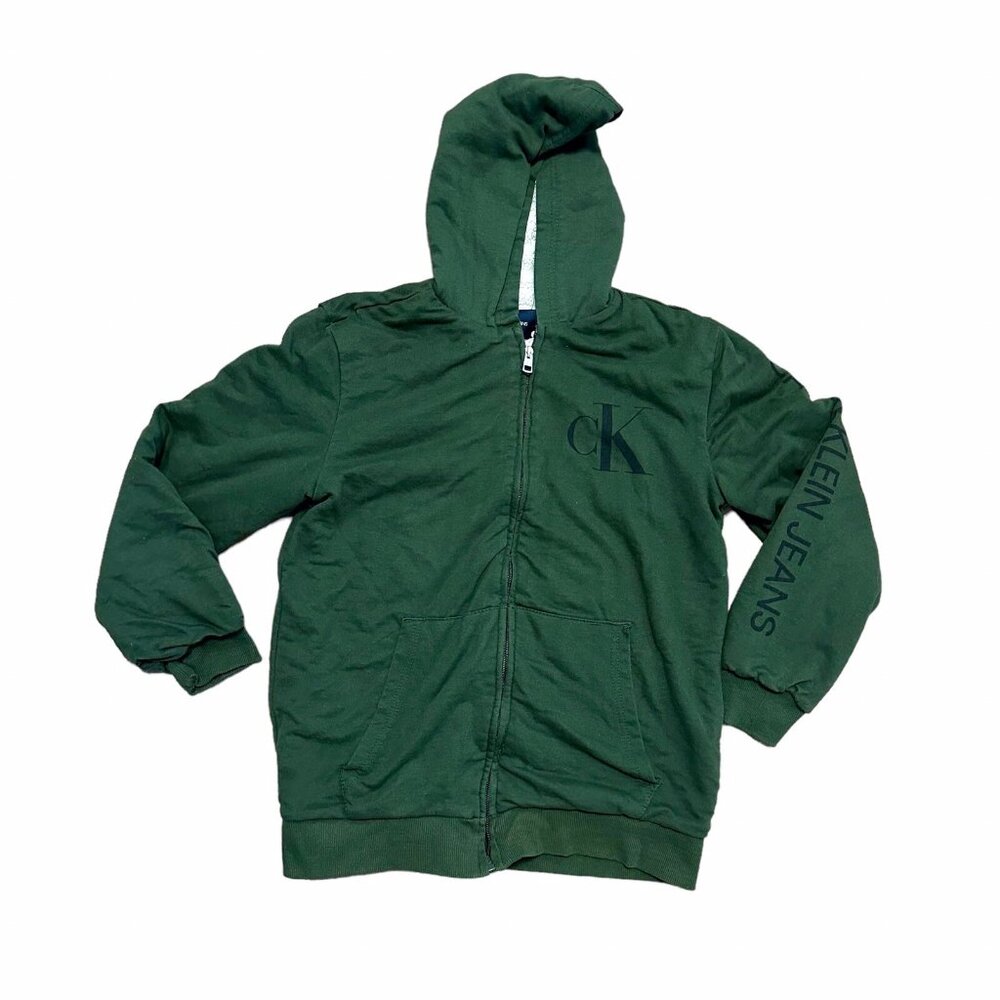 Calvin Klein Boys XL 18/20 Green Sherpa Lined Hooded Zip Jacket Logo